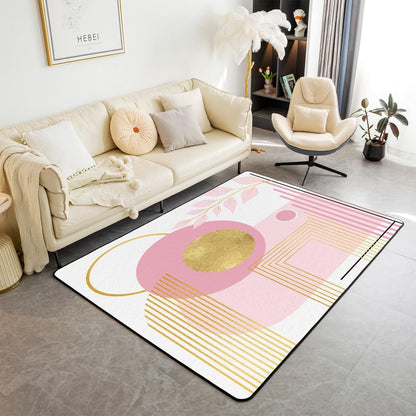 Erosebridal Pink and White Abstract Boho Area Rug 4'11" x 3'3" Minimalist Aesthetic Neutral Carpet Mid Century Modern Indoor Floor Mat Botanical Leaves Geometric Decorative Washable Rug
