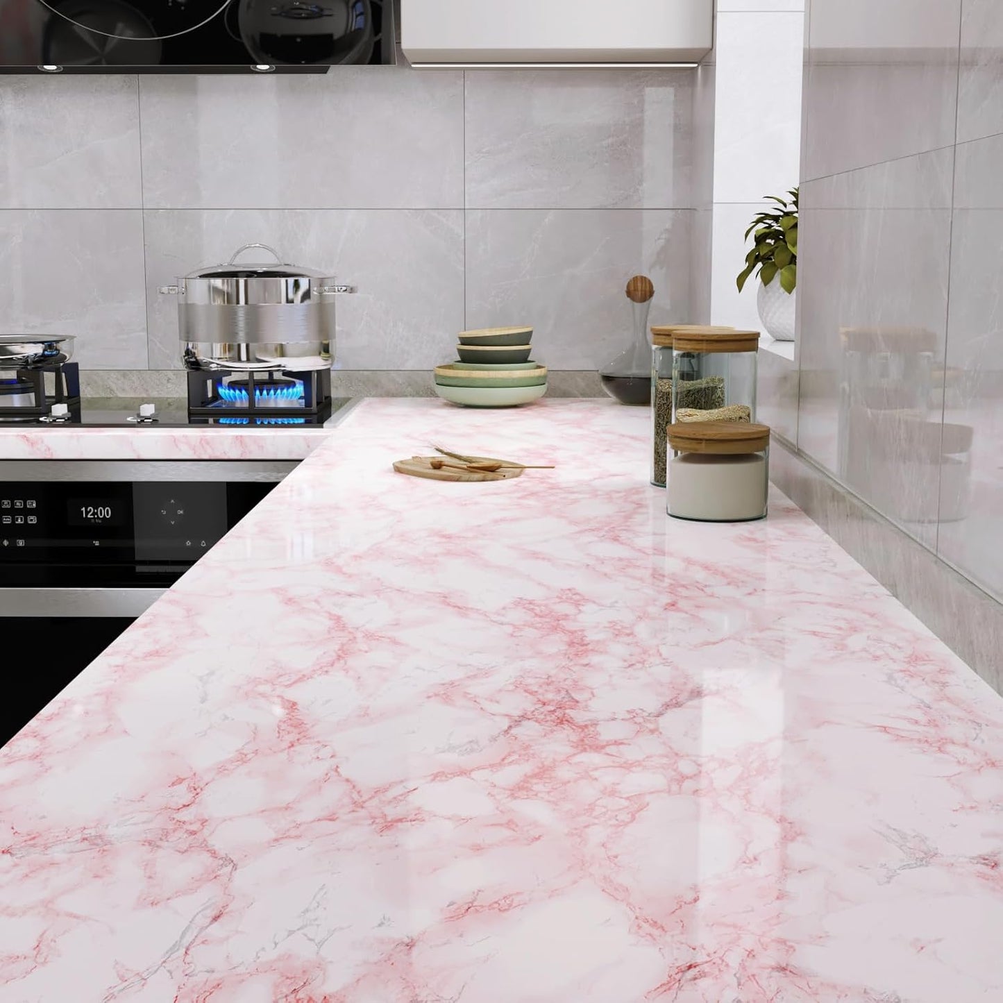 LACHEERY Marble Contact Paper Pink White Marble Peel and Stick Countertop Contact Paper for Countertops Waterproof White and Pink Wallpaper for Walls Bathroom Kitchen Counter Top Cabinet 15.8"x80"