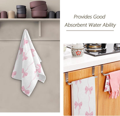 2 Pcs Cute Pink Bows Striped Hand Towels for Bathroom,Soft Absorbent Girly Romantic Ribbon Knot Bows on White Decorative Kitchen Towels Guest Bathroom Towels for Bath,Face,Shower,Gym 14"x28"