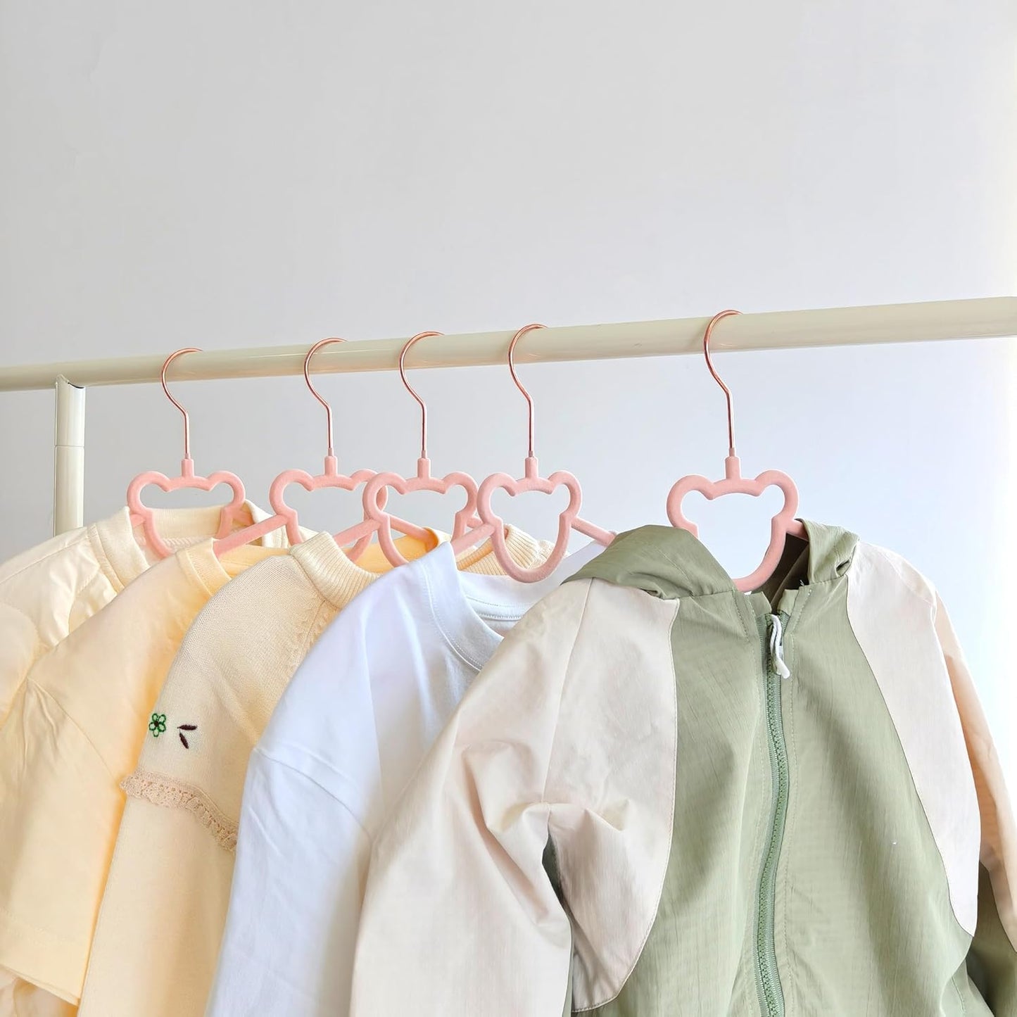 30 Pack Pink Velvet Kids Clothes Hangers - 12.6in for Ages 4-10, with Cute Bear, Rotating Rose Gold Hook, Non-Slip, Space-Saving Slim Felt Hangers for Toddler Coats, Jackets, Dresses
