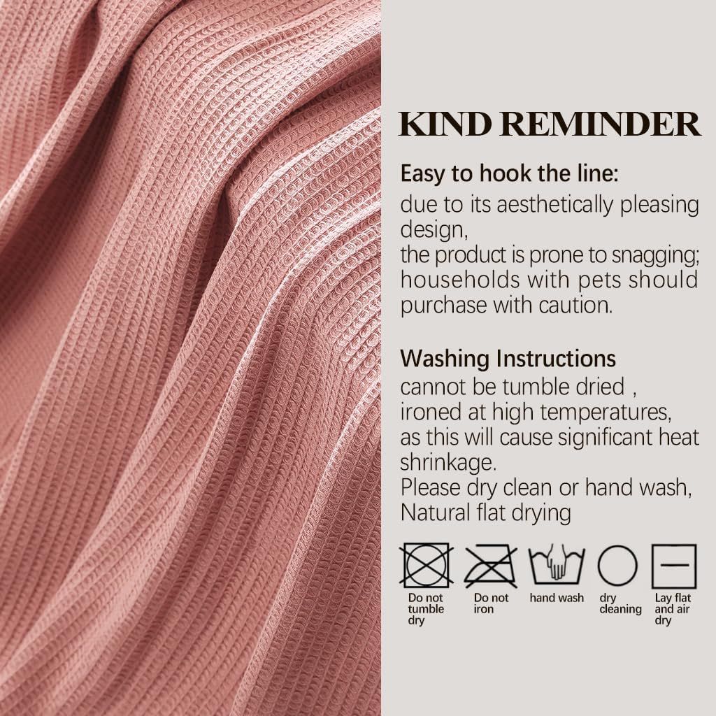 ISAENNE Pink Thin Waffle Weave 100% Cotton Throw Blanket,Solid Color Breathable Soft Cooling Blanket,Lightweight and Skin Friendly Blankets for Bed,Camp,All-Season Use,Christmas,80x60 Inches
