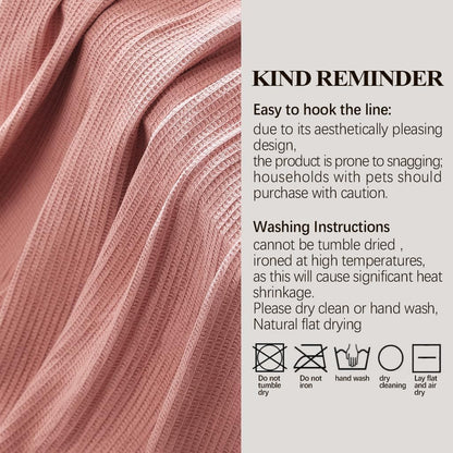 ISAENNE Pink Thin Waffle Weave 100% Cotton Throw Blanket,Solid Color Breathable Soft Cooling Blanket,Lightweight and Skin Friendly Blankets for Bed,Camp,All-Season Use,Christmas,80x60 Inches