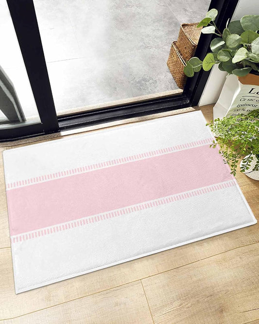 YOKOU Bathroom Rug Bath Mat,Pink Stripe Absorbent Non Slip Soft Microfiber Shaggy Plush Bath Rugs for Shower,Solid Color Minimalist Style 16"x24"