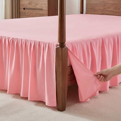 Uozzi Bedding Bed Skirt Queen Size Three Fabric Sides Elastic Dust Ruffled Bed Skirt with Split Corners, Full Ruffles Bed Skirts 16 Inch Drop with Platform, 16'' Queen Pink