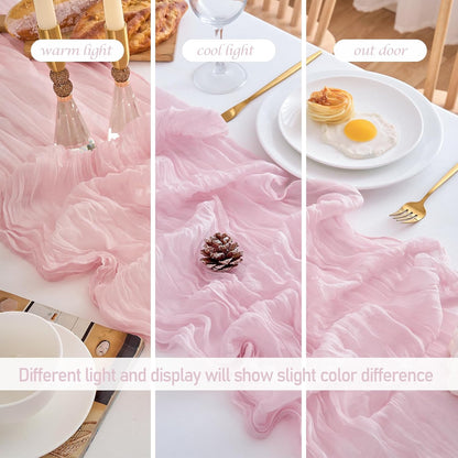 10 Pack Pink Table Runner 21x120 Inch Light Pink Cheesecloth Table Runner 10FT Boho Gauze Table Runners Long Cheese Cloth Table Runner Semi Sheer Runners for Wedding Bridal Baby Shower Party