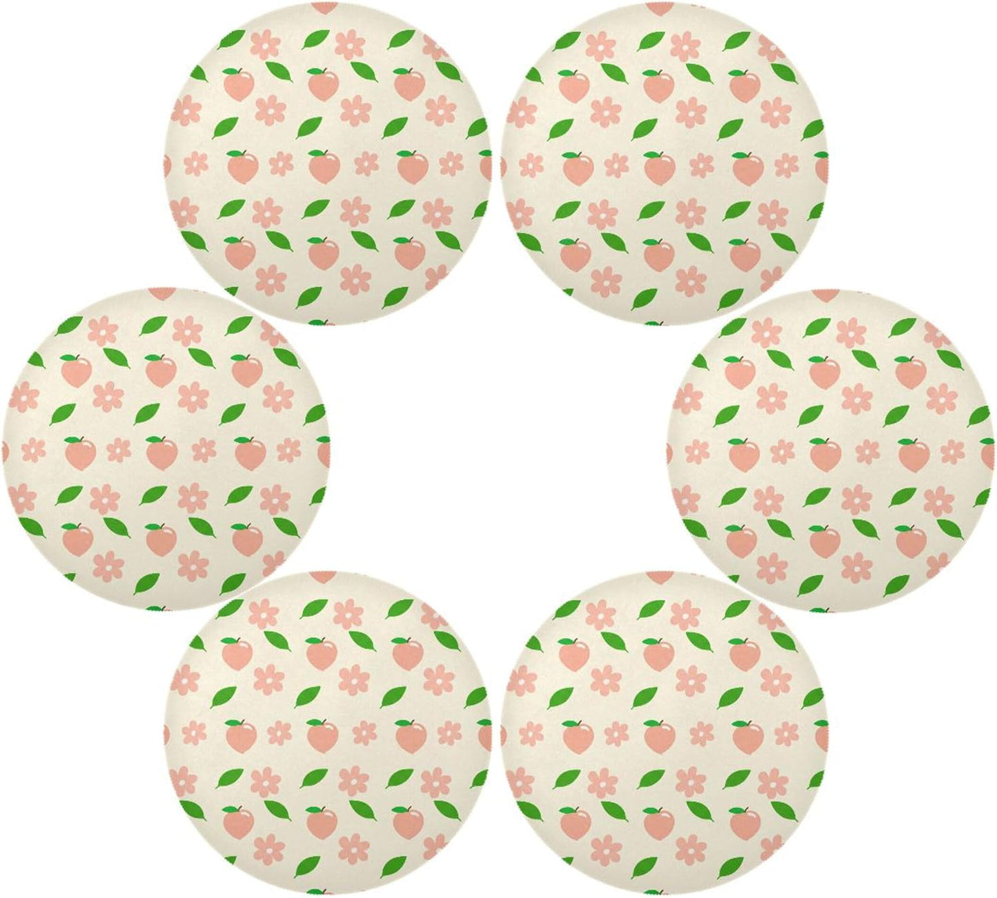 Round Placemats Set of 6 Pink Peaches Washable Non-Slip Heat Resistant Place Mats, 15.4” Dining Table Place Mats for Kitchen Holiday Party Decoration