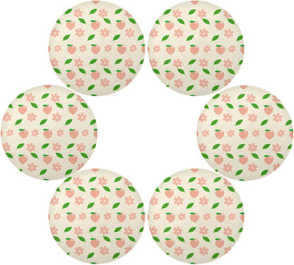 Round Placemats Set of 6 Pink Peaches Washable Non-Slip Heat Resistant Place Mats, 15.4” Dining Table Place Mats for Kitchen Holiday Party Decoration