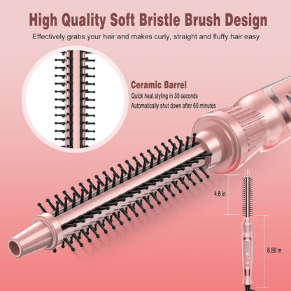 Heated Round Brush, Ceramic Tourmaline Ion Curling Iron, Hot for Fluffy Thermal Brush Curling Wand, Suitable for All Hair Types Tool (Pink, 0.5 inch)