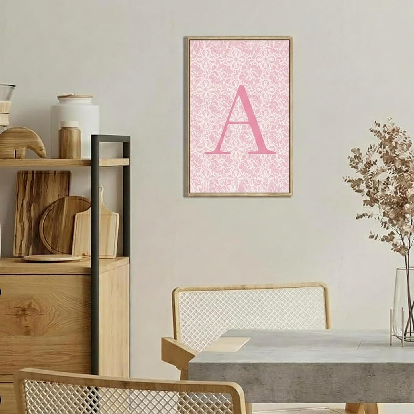 Pink Canvas Prints Modern Wall Art Personalized Initial Poster Floral Initial Print Simple and Romantic Pink Alphabet A Poster16x24 Inch Frameless Waterproof Painting for Home Gallery Hallway Entrance