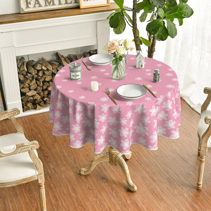 Horaldaily Spring Tablecloth 70×70 Inch Round, Sketchy Style Flowers Pink Washable Seasonal Table Cover for Party Picnic Dinner Decor