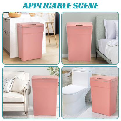 Dkeli Automatic Trash Can 13 Gallon Kitchen Trash Can for Bathroom Bedroom Home Office High-Capacity Plastic Touch Free Garbage Can with Lid Waste Bin 50 Liter, Pink