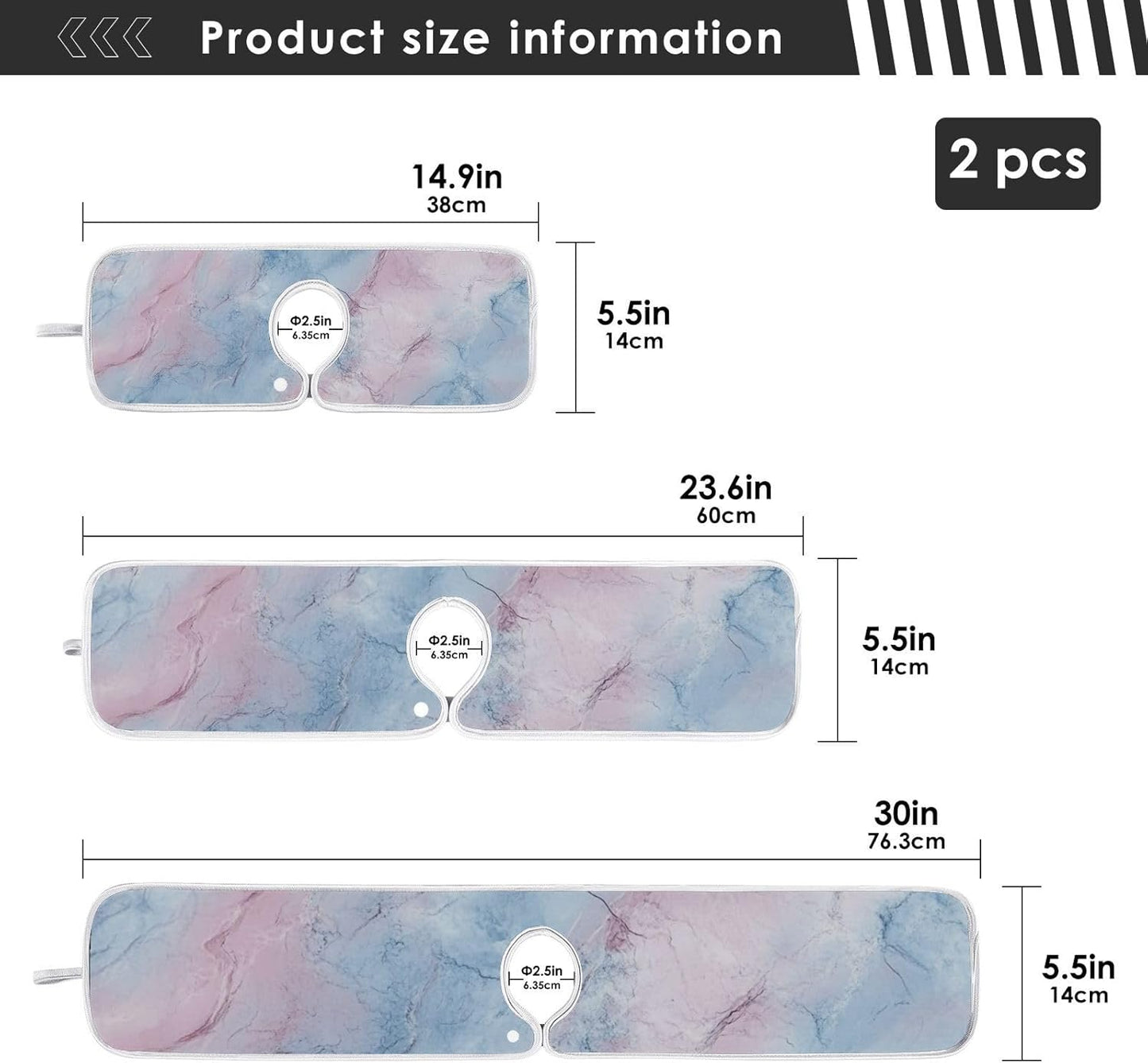 tray around faucet for kitchen sink Fast-Drying hangable sink matt for kitchen Sink Splash Guard & Protectors 23.6”--Pink and Light Blue Marble Texture