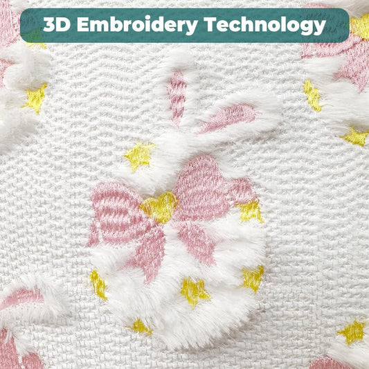 Easter Decorative Pillow Covers 18x18 inch Set of 2, Pink Ears Rabbit White Eggs with Bow Star Embroidered Soft Plush Faux Fur Farmhouse Throw Cushion Cases for Spring Holiday Home Decor