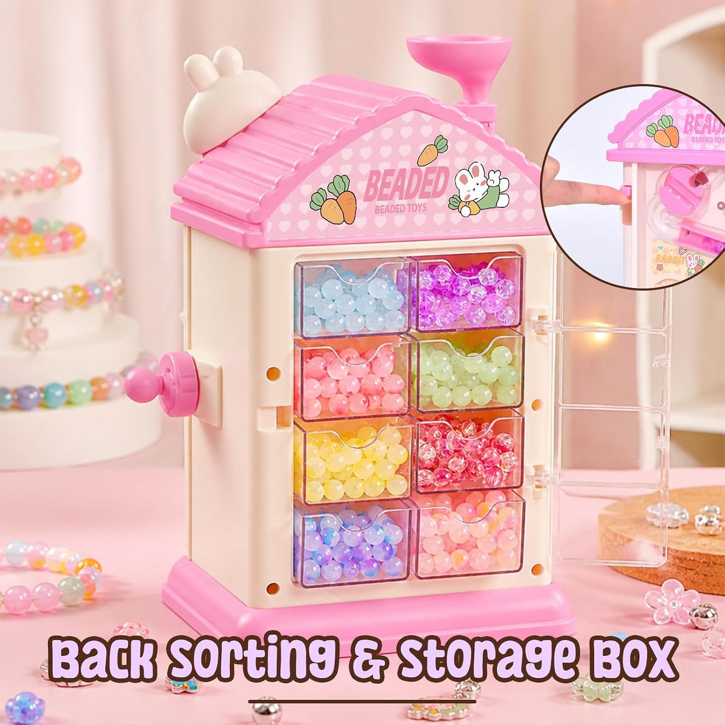 MAGTHIC Charm Bracelet Making Kit- Automatic Hand-Crank Pink House Toys that Inspires Creativity and Imagination, DIY Beaded Jewelry Maker Kit, Friendship Bracelets Birthday Gift for Girls Kids 6-12