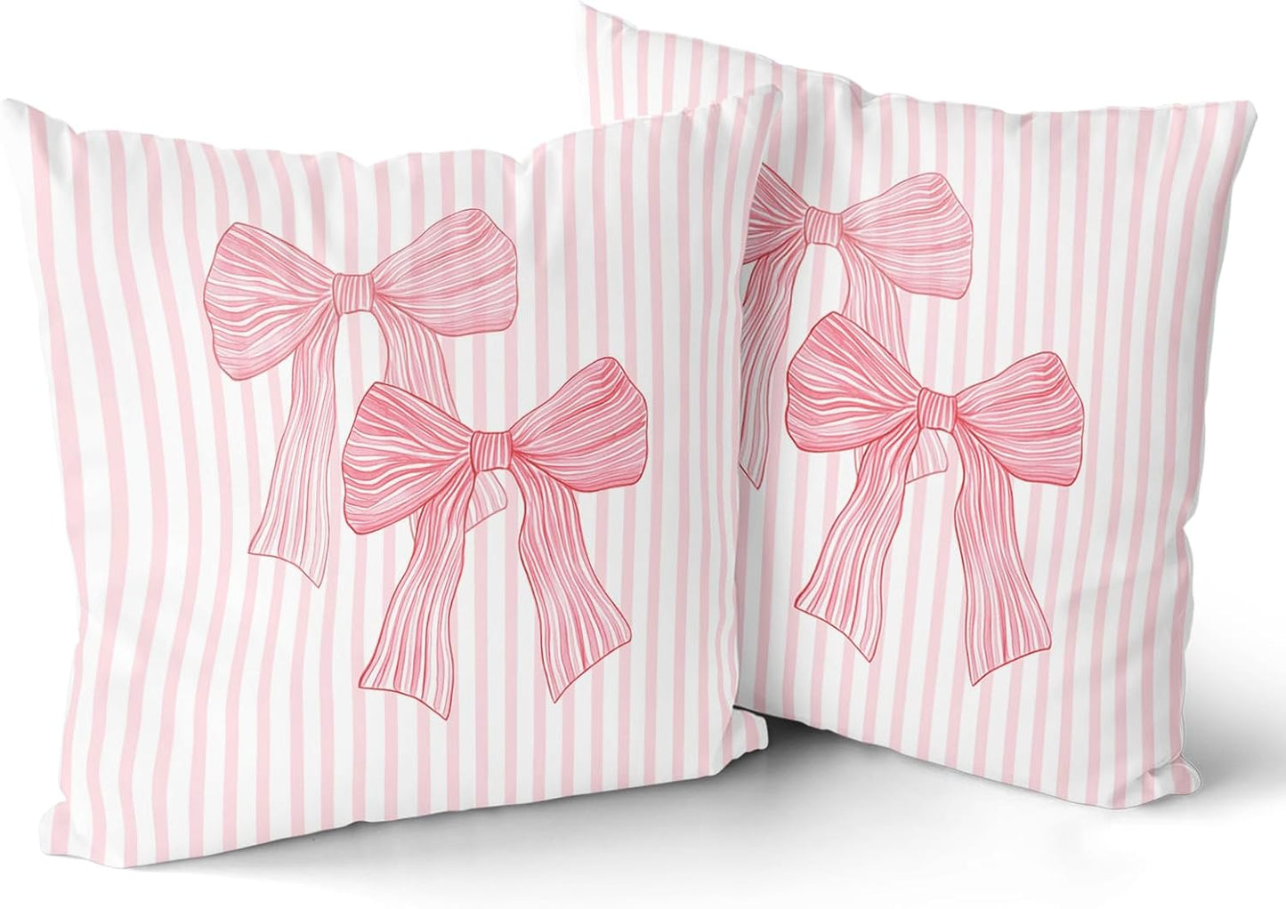 Giwawa Pink Bow Pillow Covers 18x18 Inch Set of 2 Pink and White Striped Pillowcase for Home Preppy Room Bedroom Sofa Decor, Double Sided Pattern