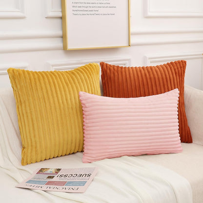 Simmore Decorative Summer Throw Pillow Covers 18x18 Set of 2, Soft Plush Flannel Double-Sided Fluffy Lumbar Pillow Covers for Couch Sofa Living Room, Pink