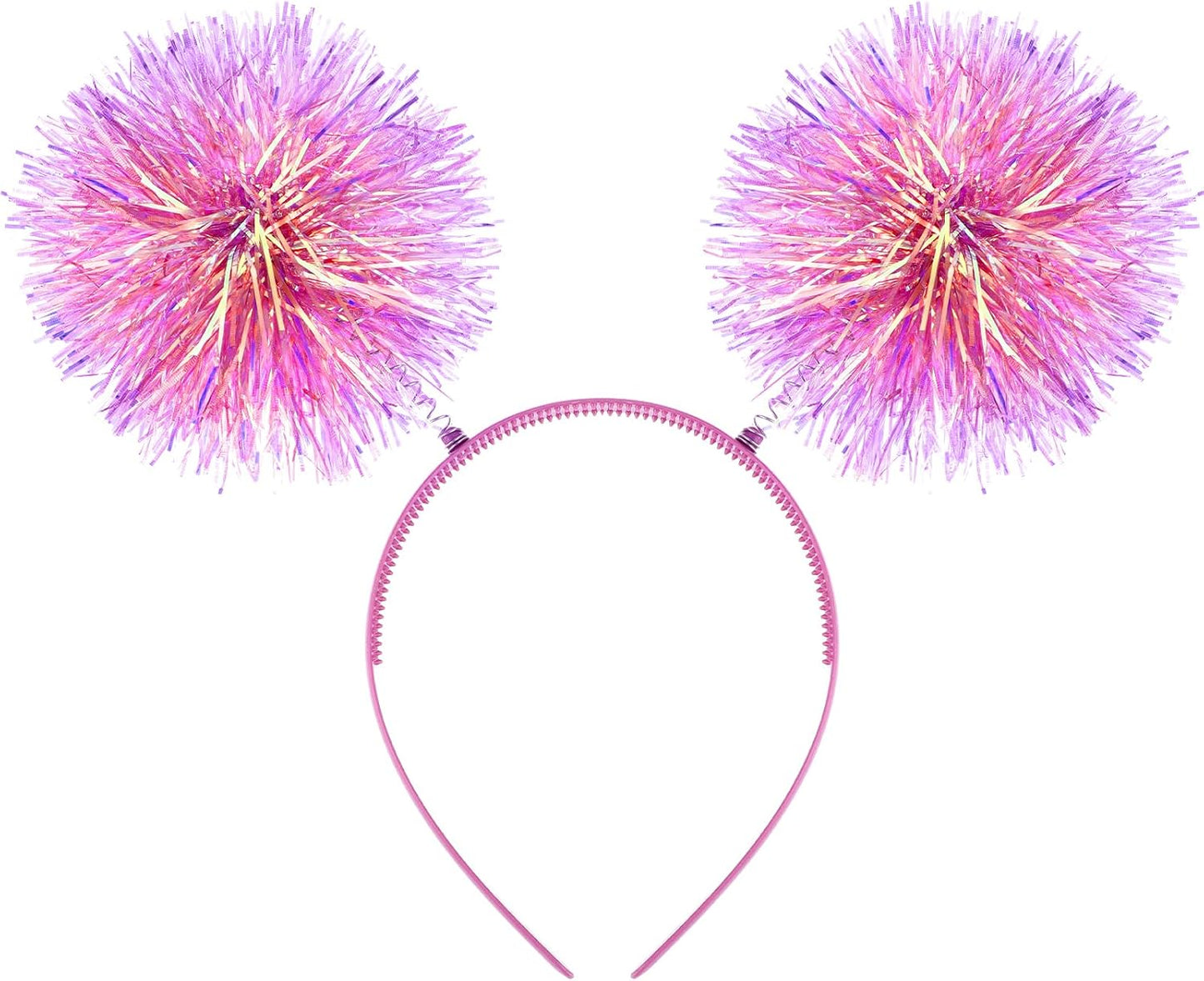 DIVINA VITAE Foil Strips Glitter Tinsel Headband White Hair Accessories for Women, Fluffy Pom Ball