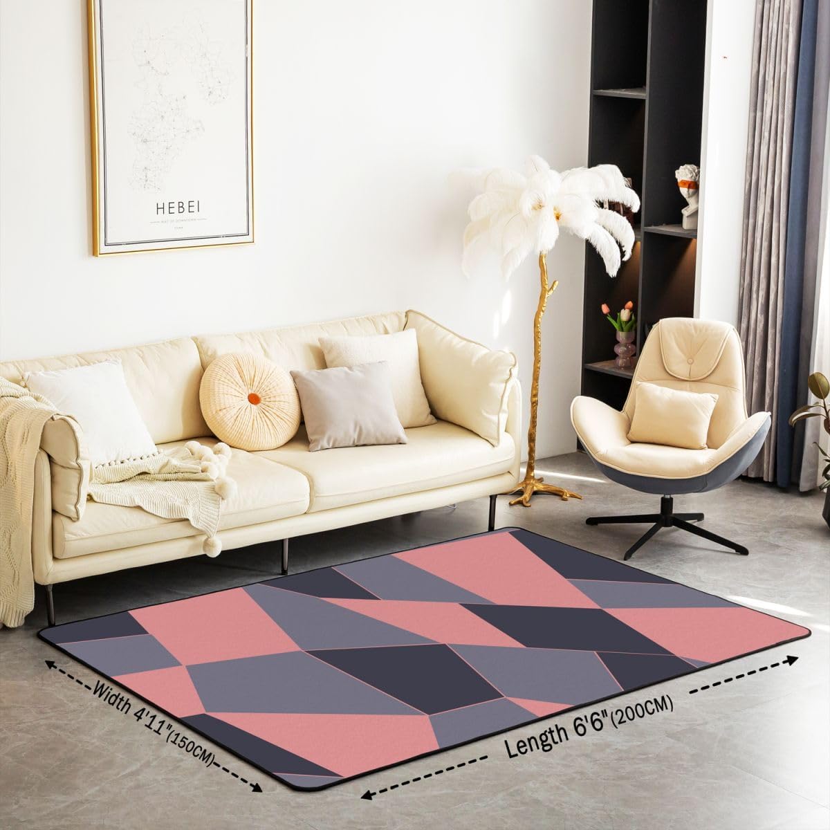 Erosebridal Abstract Area Rug 6'6" x 4'11" Geometric Living Room Rugs Minimalism Modern Abstract Art Decorative Carpet Geometric Blocks Pink Indoor Floor Mat