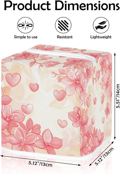 Flower Tissue Box Cover, Pink Peach Blossom Square Fabric Tissue Box Holder, Reusable Toilet Paper Dispenser for Bathroom Home Car Nightstand Storage Organizer 5" x 5" x 5.5"