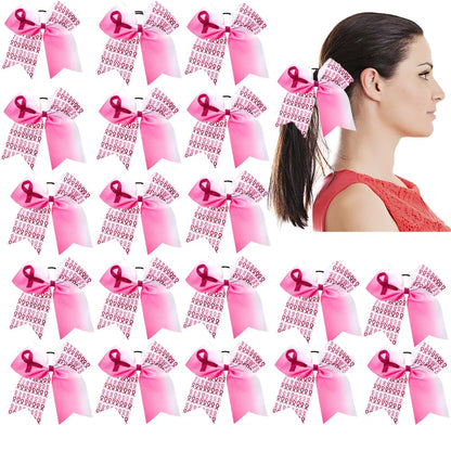 20 Pieces 7 Inch Breast Cancer Awareness Cheer Bows Pink Ribbon Hair Band Elastic Scrunchies Cheerleading with Hair Band Hair Accessories for Teens Women (light pink)