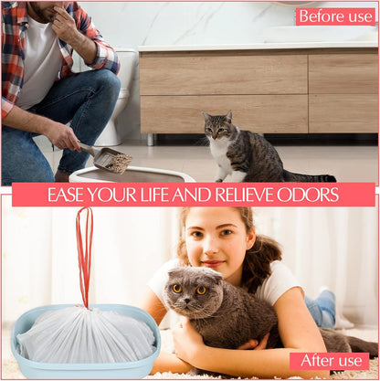 Sabary 30 Cat Litter Box Bags Jumbo Kitty Pan Liners with Drawstring Sturdy Hdpe Material for Cat Pet Waste Litter Box Tray, Pink (31 x 18 Inch)
