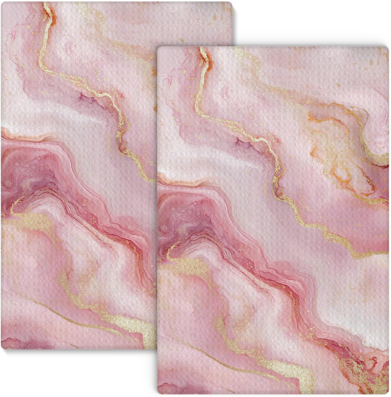Luxury Pink and Gold Marble Kitchen Towels Set of 2, Abstract Modern Decorative Hand Towels for Bathroom, Gold and Pink Textured Dish Towels Tea Towels for Kitchen, 16x24 Inch