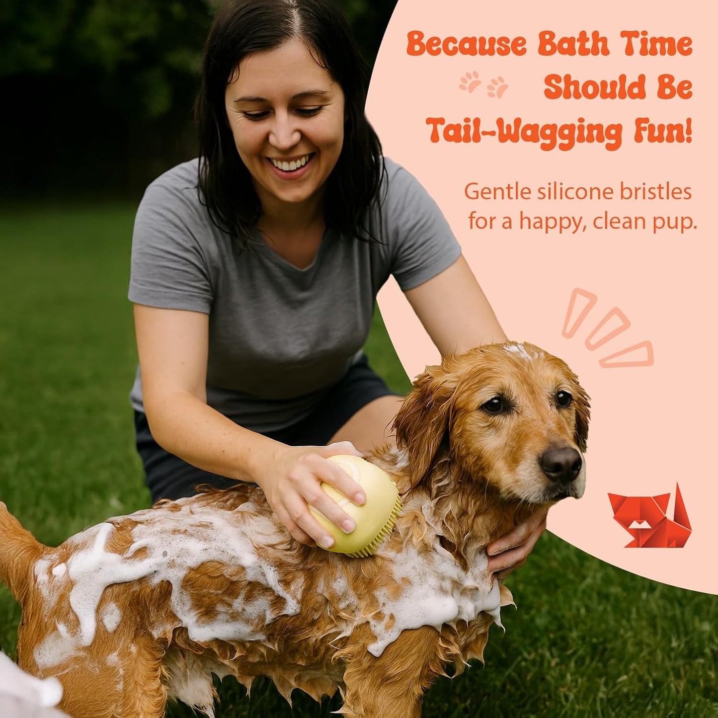 HamInWay Dog Bath Brush, 2-in-1 Dog Brush for Grooming with Built-in Shampoo Dispenser, Gentle Silicone Bristles for Bath & Massage,Easy Clean Design for Dog, Cats & Small Pets, Pink