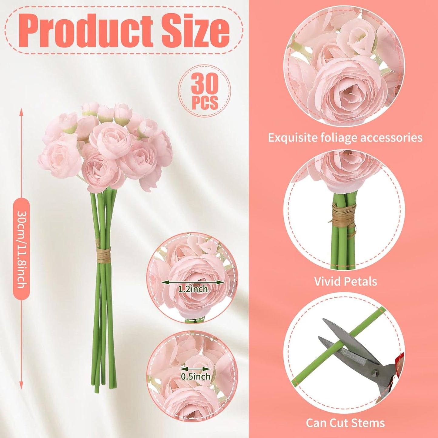 5 Bouquets Pink Ranunculus Artificial Flowers, 30 Pcs Silk Mini Faux Ranunculus Bouquet for Wedding, Bridal Shower, Centerpieces, and DIY Decorations