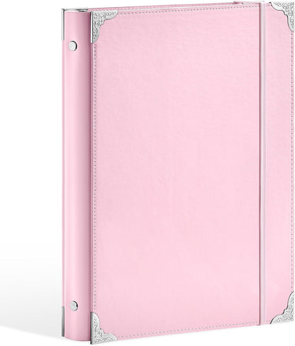 Ovesmusl PU Leather 3 Ring Binder Fits 8.5"x11" Letter Size Paper, 1 Inch Round Ring Binder Holds 200 Sheets, Notepad Paper Cover Loose Leaf Organizer for School, Pink