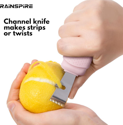 Rainspire Lemon Zester Tool with Channel Knife, Stainless Steel Citrus Zester Tool, Lemon Peeler, Zesters for Kitchen, Ultra Sharp 2-in-1 Tool Easily Creates Citrus Zest, Pink