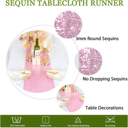ShinyBeauty 12x108-Inch Sequin Table Runner Pink Gold 1 Piece