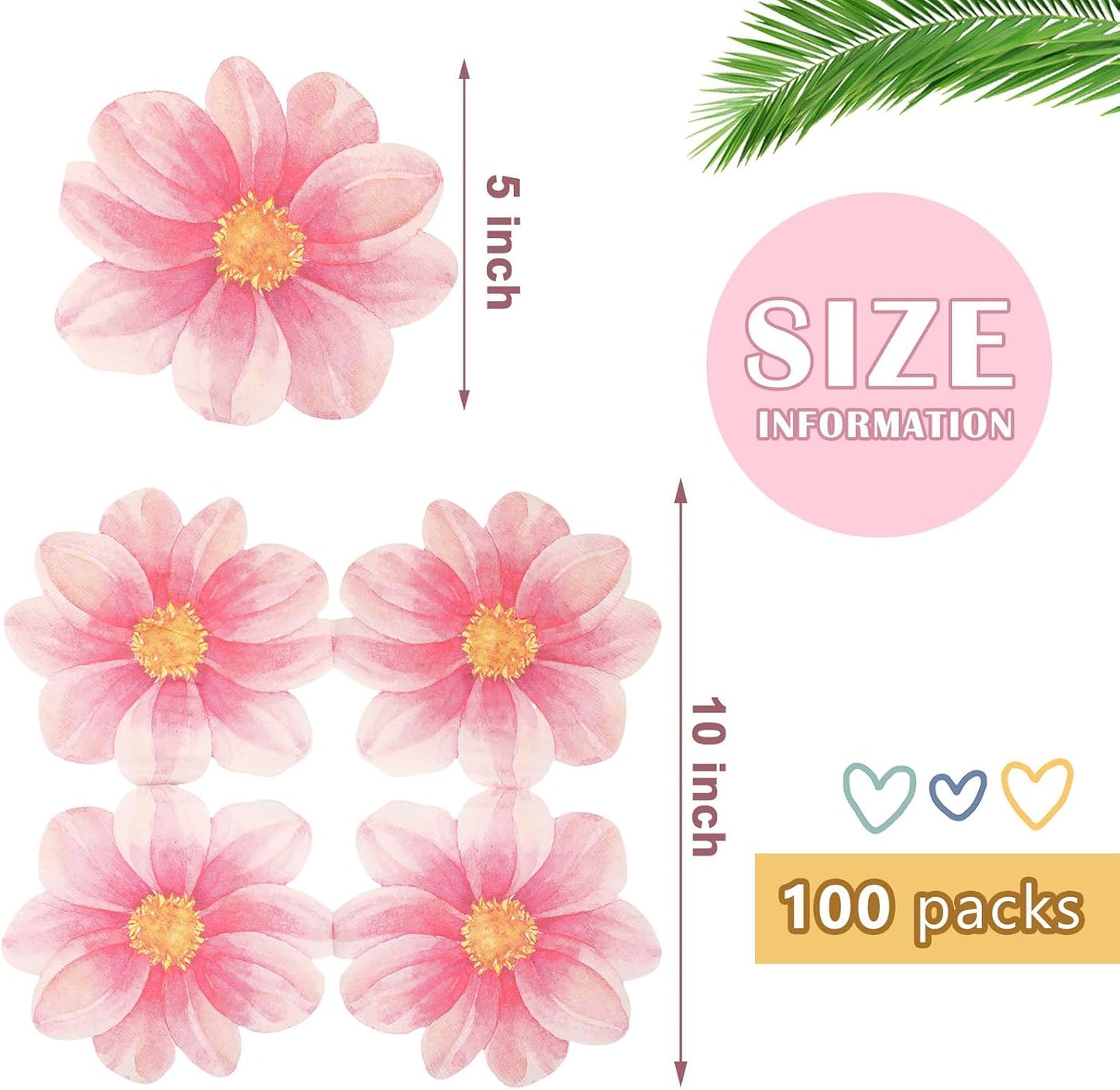 Qilery 100 Pcs Flower Shaped Napkins Disposable Floral Paper Napkins Summer Decorative Flower Tableware for Wedding Bridal Baby Shower Spring Birthday Dinner Party Decor(Pink)