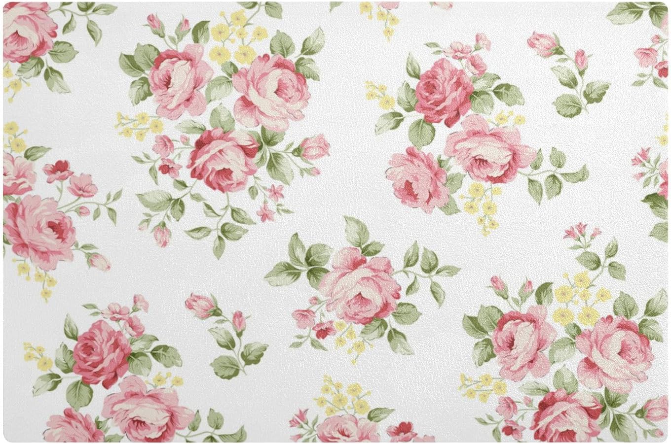 PU Leather Dish Drying Mat for Kitchen Counter, Pink Rose Flower Floral Dish Drying Mat Absorbent Pad Drainer Rack Mats Kitchen Accessories