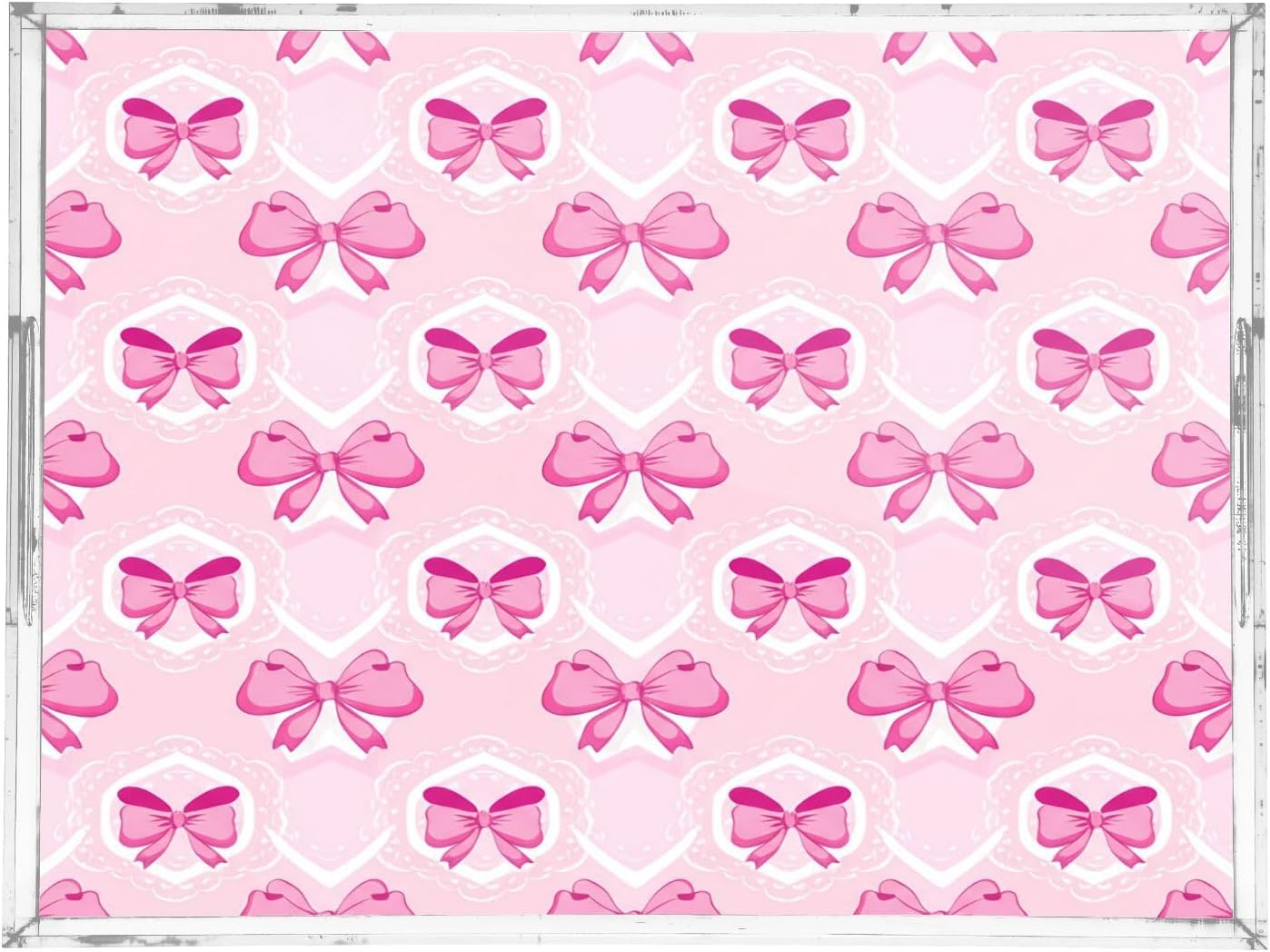 Kigai Light Pink Bows Serving Tray with Handles, 12x16 Inch Decorative Acrylic Tray Organizer, Multi-Purpose Sturdy Serving Platter for Coffee Table, Kitchen, Vanity, Nightstand