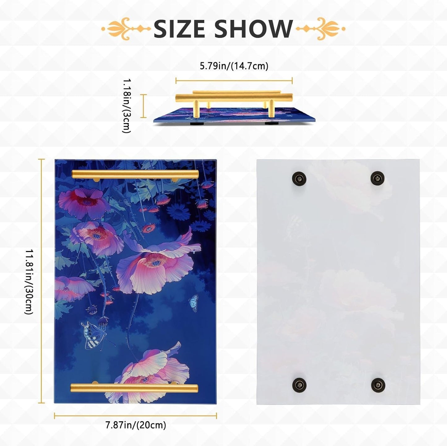 Modern Peach Poppie Butterfly Decorative Acrylic Plastic Trays with Handles Board Serving Tray for Jewelry Perfume for Square Serving bandejas para comida