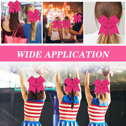 2pcs Large Cheering Bows 8 Inch Pink Cheerleading Bows with Elastics Hair Ties Bands Ponytail Holder for Cheerleader Softball Football Competition College Sport
