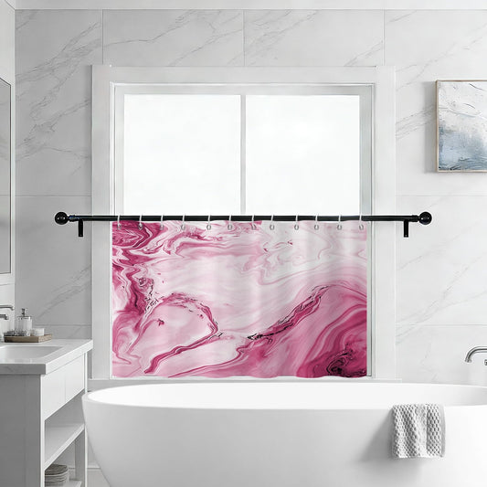 Pink Shower Window Curtains, Modern Abstract Marble Bathroom Window Curtain Small Short Bathroom Window Curtain Waterproof Fabric Machine Washable 8 PCS Hooks,40" Wx36 L