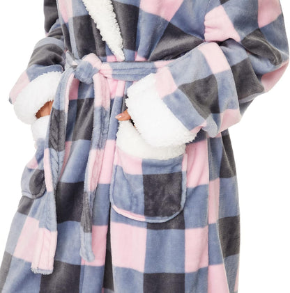 ccko Plush Robes For Women, Fleece Fuzzy Womens Robe,Soft Warm Women's Bathrobe with Hood for Bath Spa Shower House