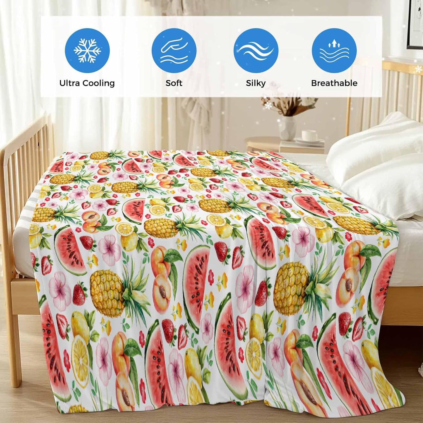 Cooling Throw Blanket for Hot Sleepers, Pineapple Lightweight Breathable Summer Blanket, Strawberry Peach Lemon Watermelon Peach Double-Side Cool Throw Blankets for Sleeping Travel, 30"x40"