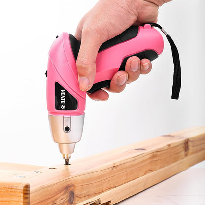 ELEVON 27pc Electric Screwdriver Pink Tool Set, Cordless Power Screwdriver with Drill Set, Hand Drill Screw Gun with Drill Kit, LED Light, Rechargeable Lightweight Portable Pink Drill