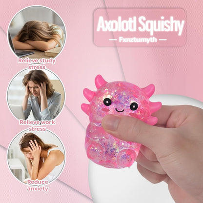 Sitting Axolotl Squishy Toy, Pink Soft Gel Stress Relief Fidget Toys for Kids Boys Girls Age 3+, Sensory Anxiety Relief Squeeze Toys, Not Easy to Fall Off, 2.76" x 2.36" x 1.77"( 1Pcs)
