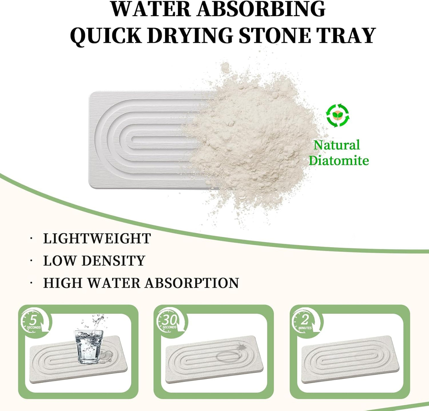 2 PCS Water Absorbing Diatomite Coasters, Stone Drying Mat for Kitchen Counter, Quick Dry Stone Mat Trays for Bathroom Kitchen Counter, Soap Dish Tray Used for Hand Soaps (White, 8.3" x 4")