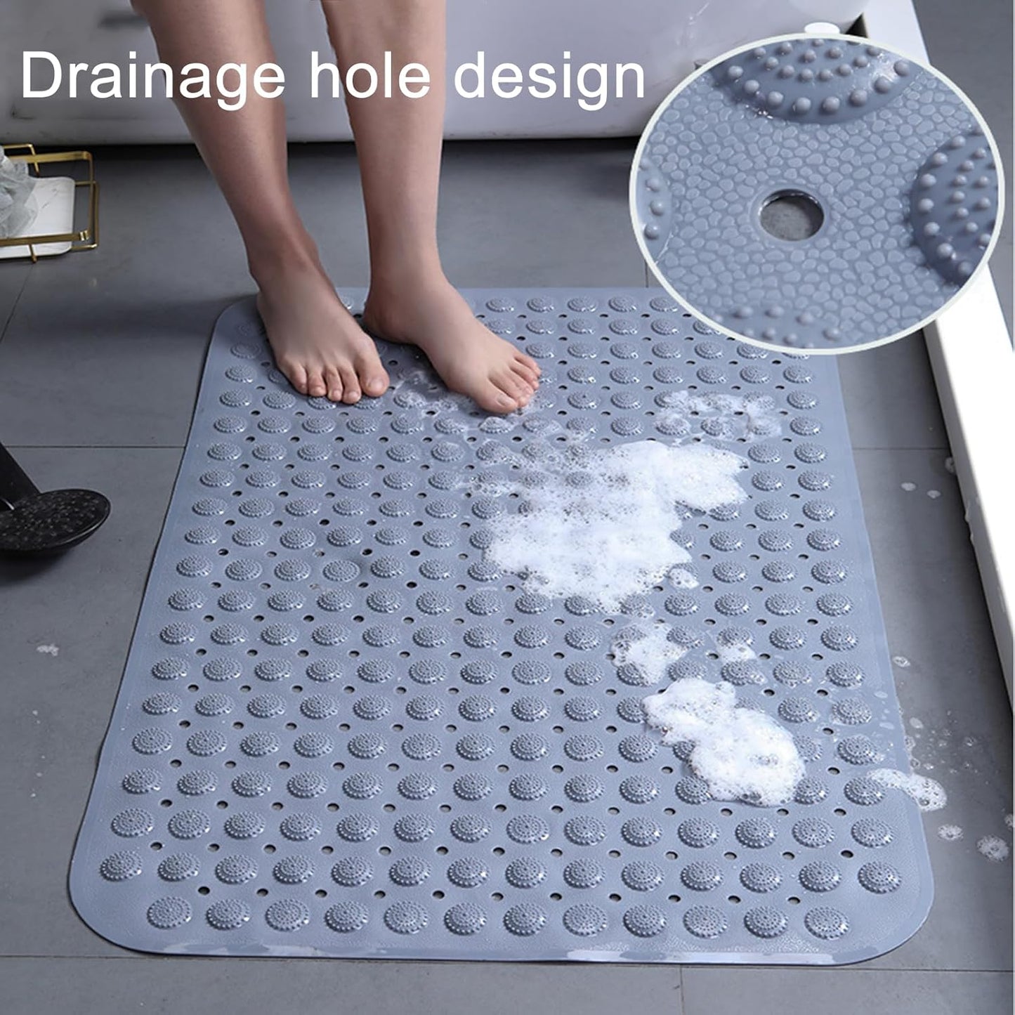 Non-Slip Bathtub Mat, Extra Soft PVC Shower Mat with Suction Cups, Machine Washable Bathroom Floor Mat for Tubs Home Kitchen Hotel，Pink，46x77cm