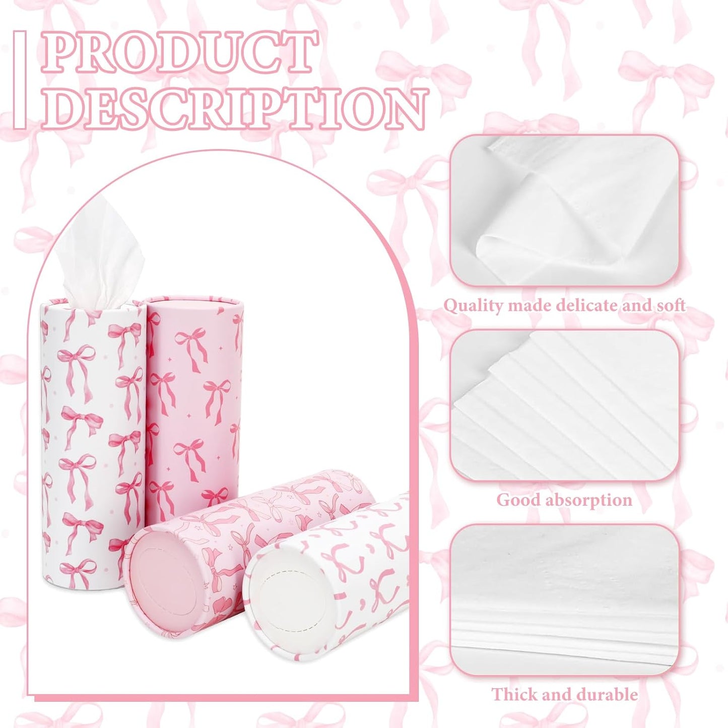 FYSUIMU 16Pcs Pink Bow Car Tissue Holder with Facial Tissue Pink White Bow Round Tissue Tubes for Travel Car Cup Holder Home