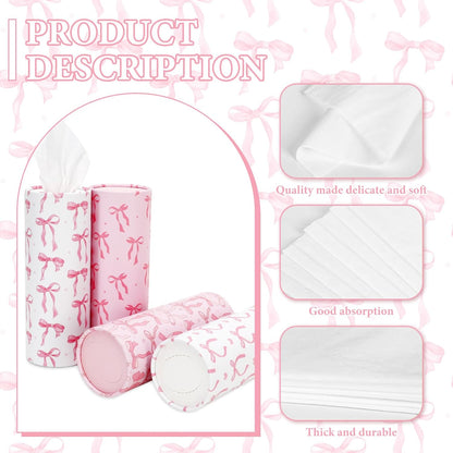FYSUIMU 16Pcs Pink Bow Car Tissue Holder with Facial Tissue Pink White Bow Round Tissue Tubes for Travel Car Cup Holder Home