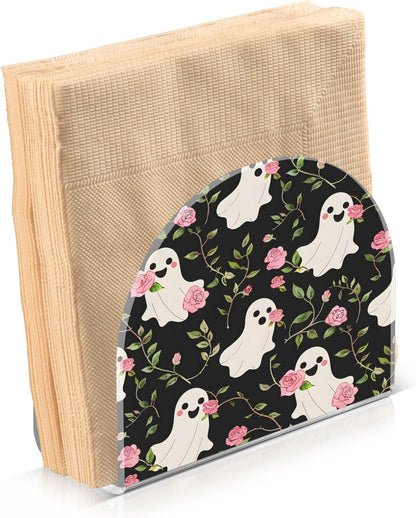 Ghost Pink Rose Pattern Napkin Holder for Table Kitchen Decor Acrylic Paper Napkin Holders for Tissue Dining Room Indoor Outdoor Party Holiday Accessories
