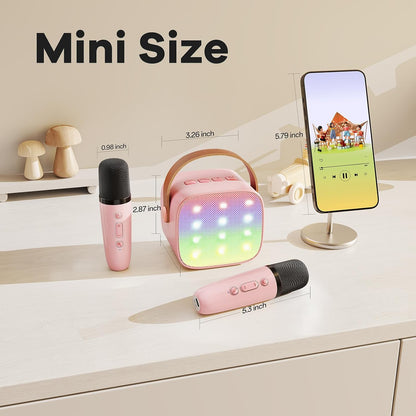 YLL Mini Karaoke Machine for Kids Adults, Portable Bluetooth Speaker with 2 Wireless Microphones, Trendy Birthday Gifts Toys for Girls Ages 3, 4, 5, 6, 7, 8, 9, 10+ Years Old Home Family Party (P-ink)