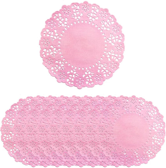 200PK 4.5" Pink Doilies Round Decorative Paper Lace Placemats, Disposable Paper Doily for Wedding Invitation Party for Tableware Plate Decoration, Gift Packing
