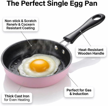 4.7 Inch Egg Frying Pan - Mini Nonstick Skillet for Single Eggs,Pancakes & Appetizers,Heat Resistant Handle, Induction Compatible Small Pan for Gas & Electric Stovetops-(Pink)