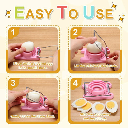 uxcell 3 Pack Egg Slicer for Hard Boiled Eggs, Stainless Steel Wire Multipurpose Egg Slicer Fruit Cutter Small Portable Eggs Peeler Tool for Strawberry Tomato Breakfast Salad, Pink